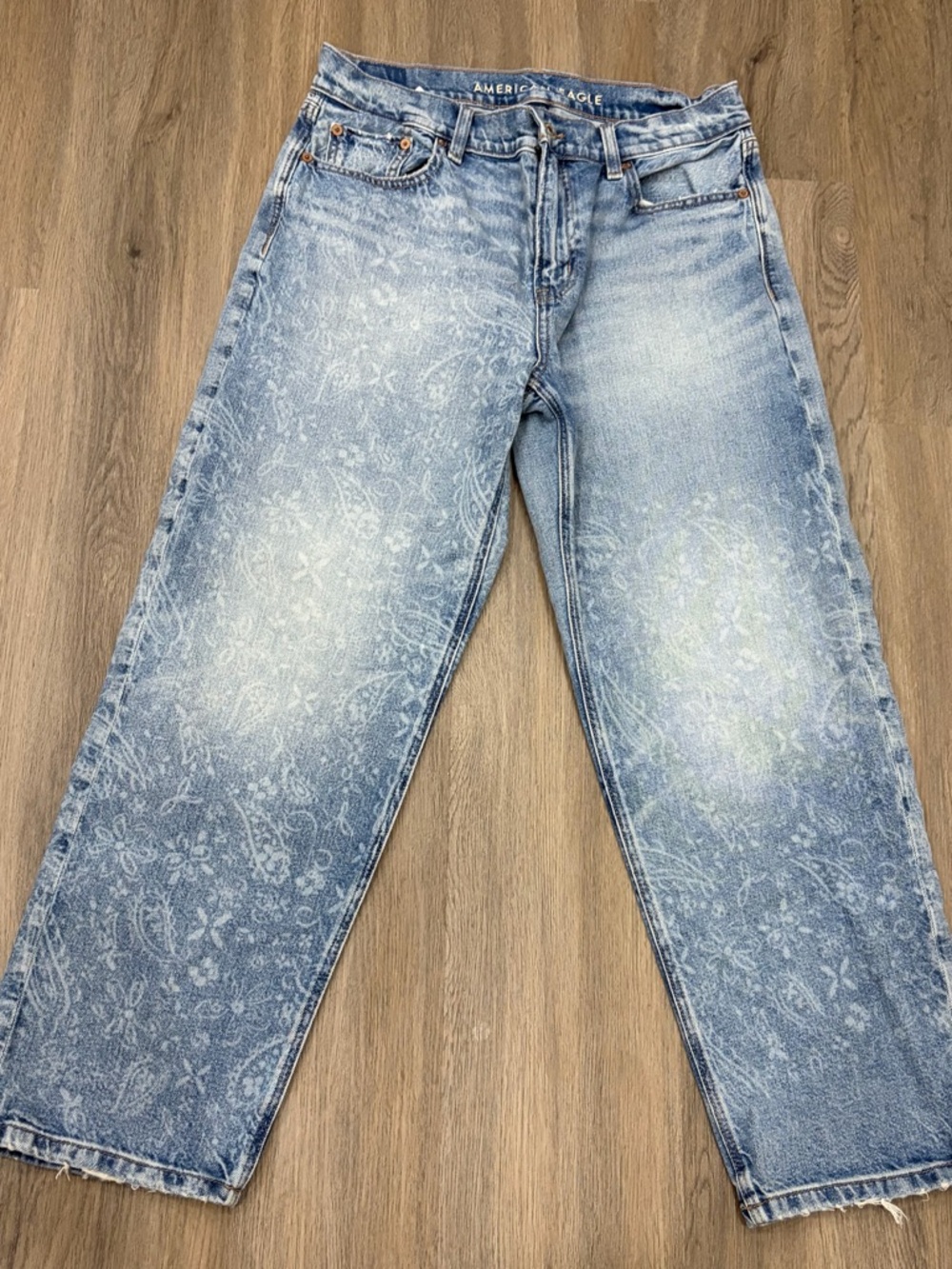 American Eagle Outfitters Light Wash Paisley-Print Jeans